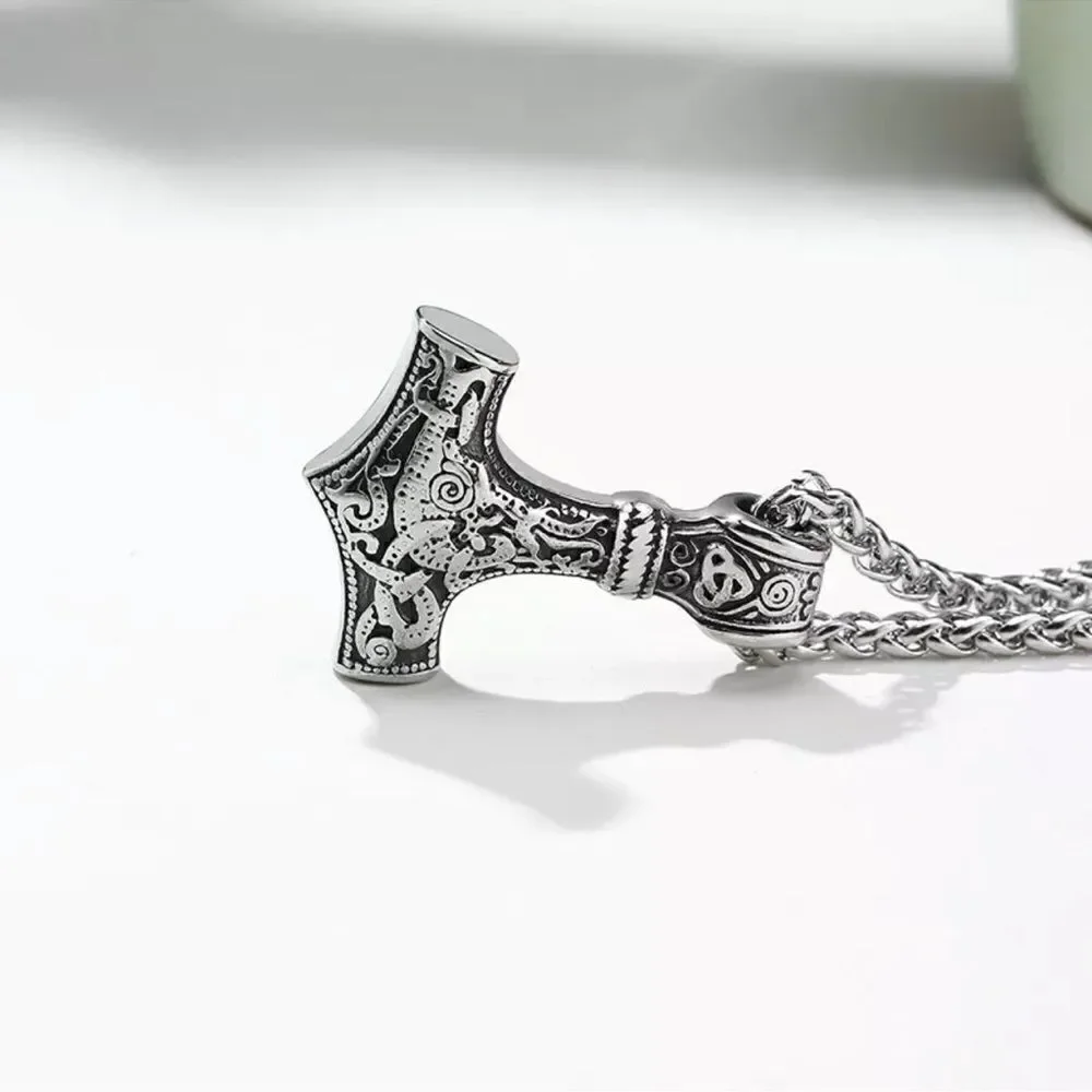 Viking Norse mjolnir Thor’s hammer necklace NEW NIP NWT weave chain stainless